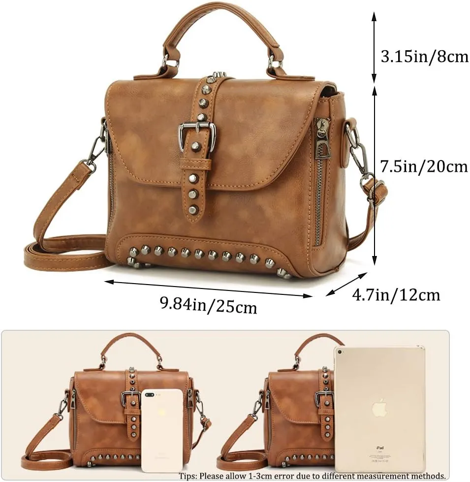 Womens Vintage Rivet Saddle Shoulder Bag Crossbody Bag Sling Bag Shopper Travel Satchel