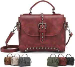 Womens Vintage Rivet Saddle Shoulder Bag Crossbody Bag Sling Bag Shopper Travel Satchel
