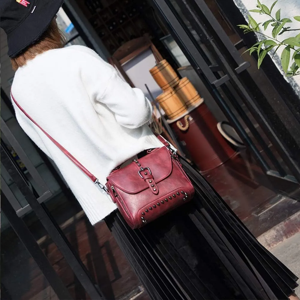 Womens Vintage Rivet Saddle Shoulder Bag Crossbody Bag Sling Bag Shopper Travel Satchel