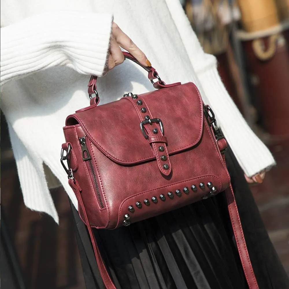 Womens Vintage Rivet Saddle Shoulder Bag Crossbody Bag Sling Bag Shopper Travel Satchel