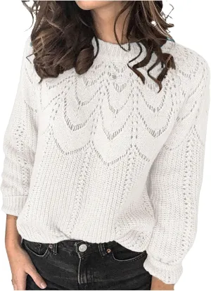 Women's Warm Knit Pullover Tops Chunky Cable Knit Pullover 2023 Fashion Sweaters Long Sleeve Crewneck Knitwear