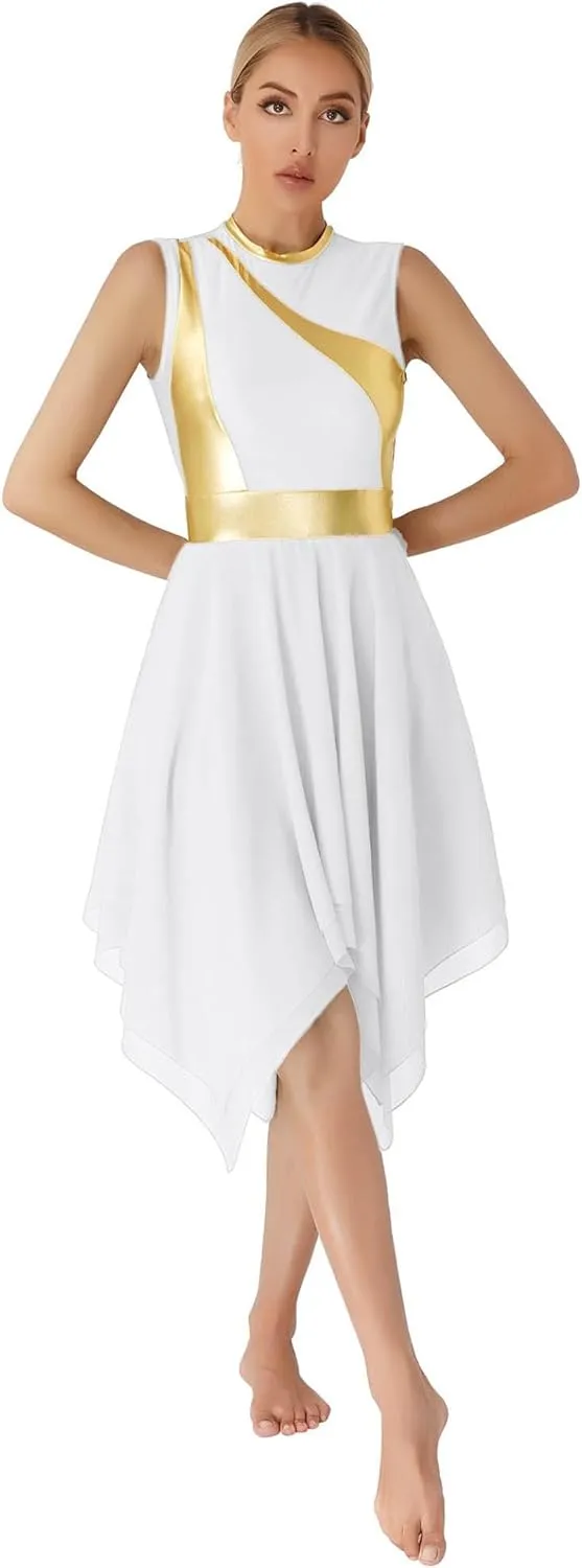 Womens Worship Praise Dance Pullover Vest Sleeveless Color Block Tunic Irregular Hem Liturgical Lyrical Dance Dress