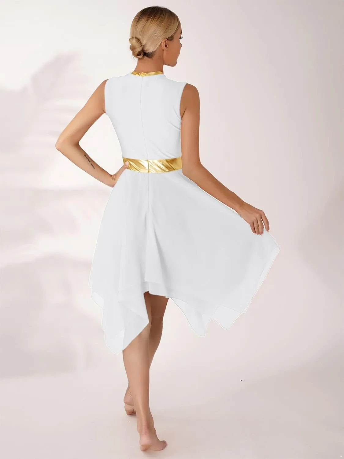 Womens Worship Praise Dance Pullover Vest Sleeveless Color Block Tunic Irregular Hem Liturgical Lyrical Dance Dress