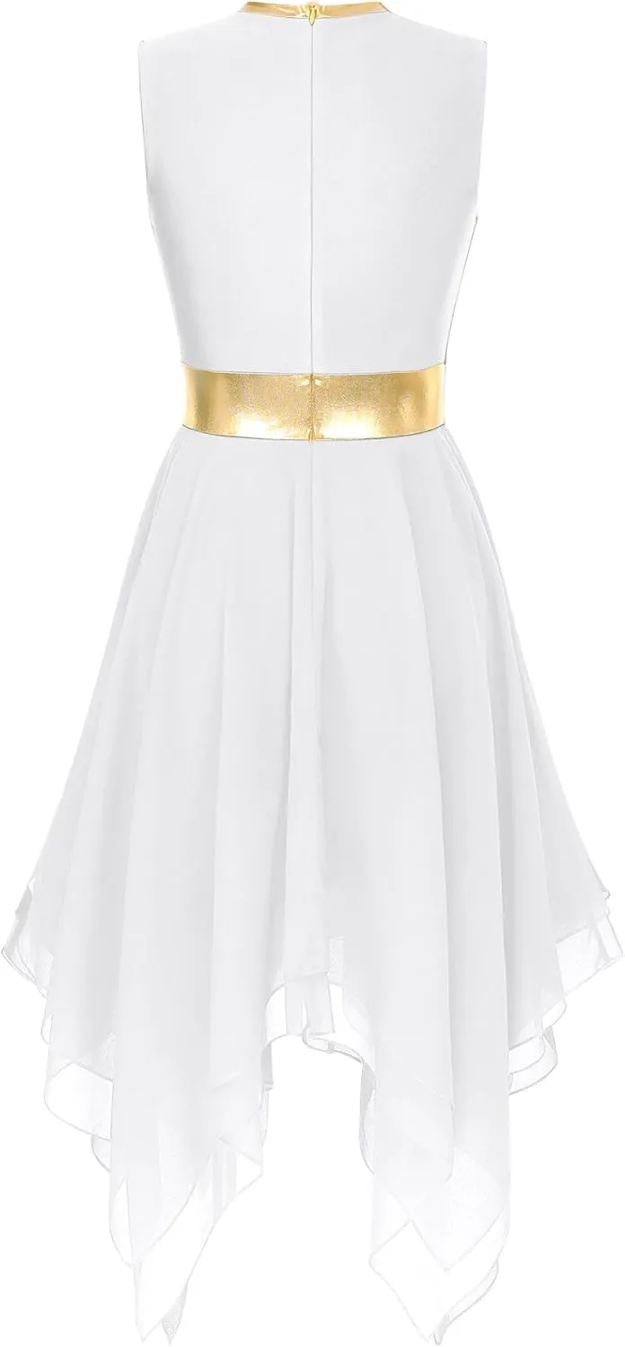 Womens Worship Praise Dance Pullover Vest Sleeveless Color Block Tunic Irregular Hem Liturgical Lyrical Dance Dress