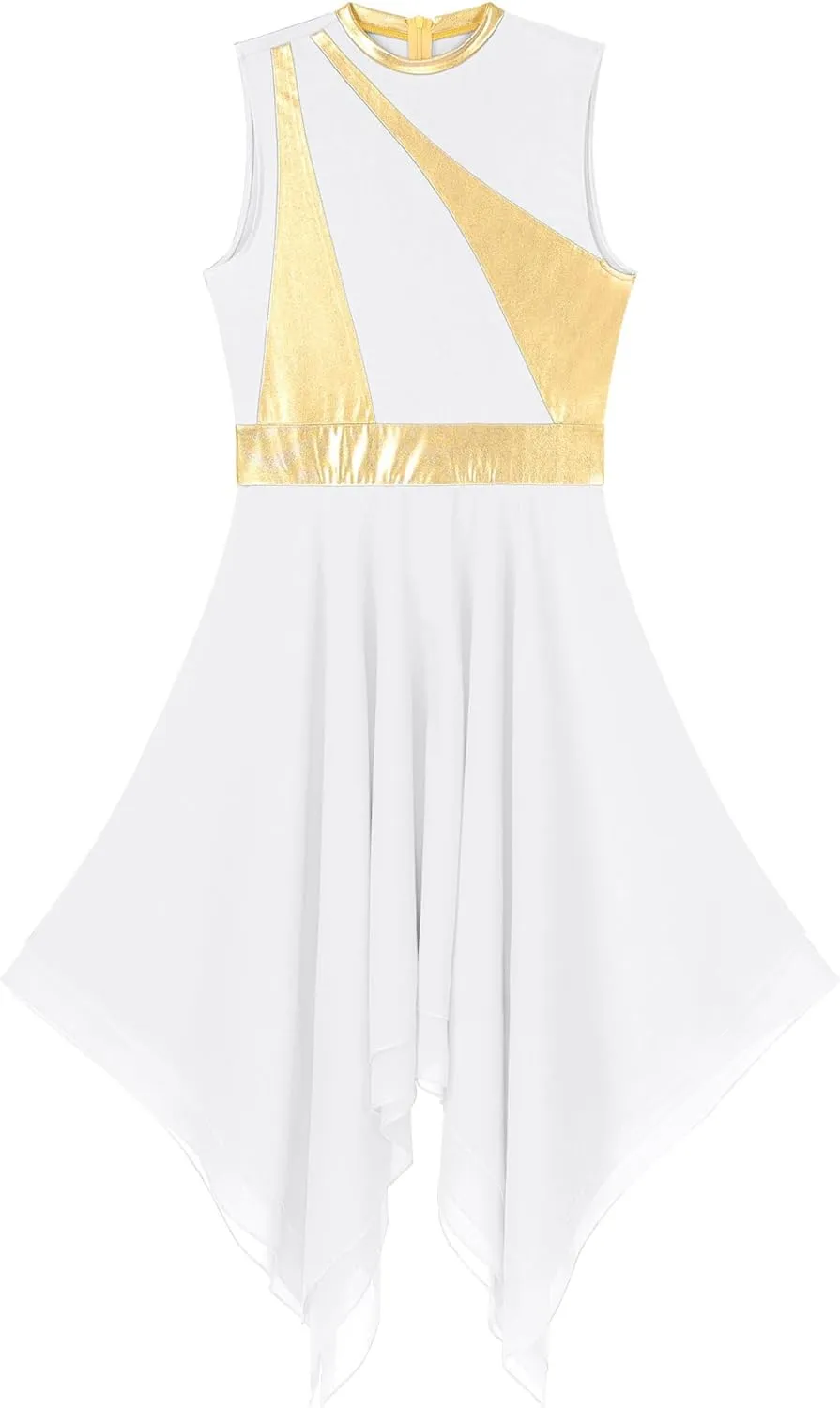 Womens Worship Praise Dance Pullover Vest Sleeveless Color Block Tunic Irregular Hem Liturgical Lyrical Dance Dress