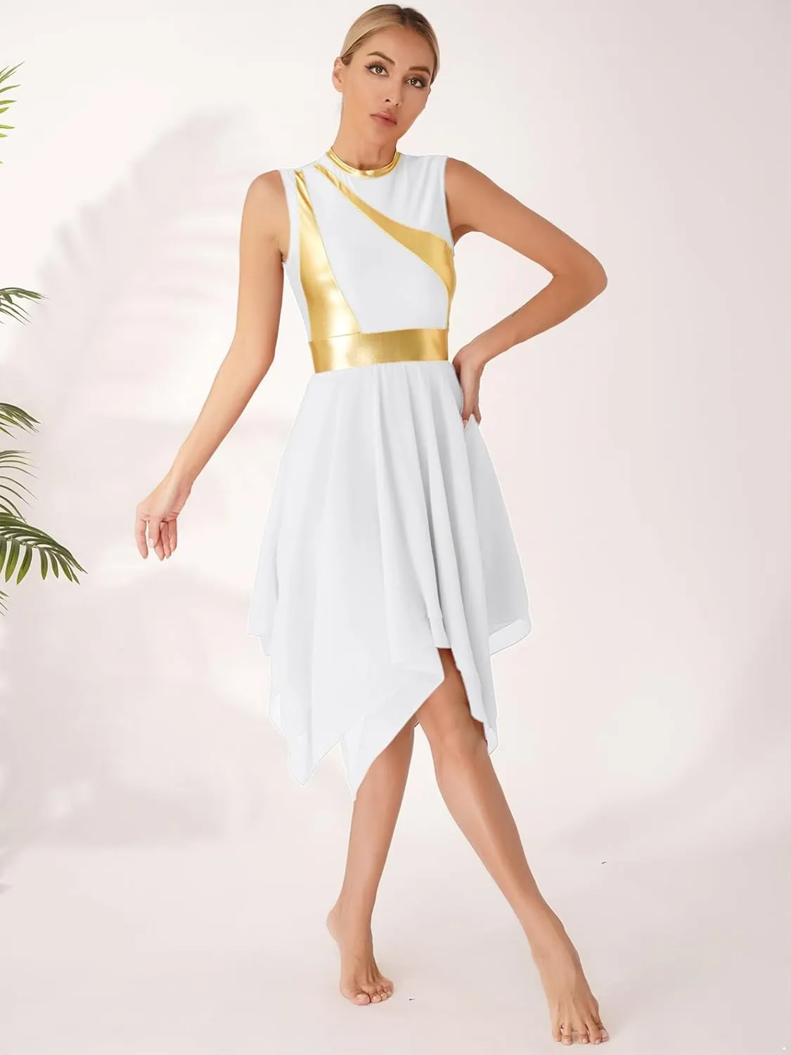 Womens Worship Praise Dance Pullover Vest Sleeveless Color Block Tunic Irregular Hem Liturgical Lyrical Dance Dress