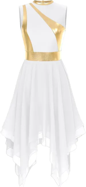 Womens Worship Praise Dance Pullover Vest Sleeveless Color Block Tunic Irregular Hem Liturgical Lyrical Dance Dress