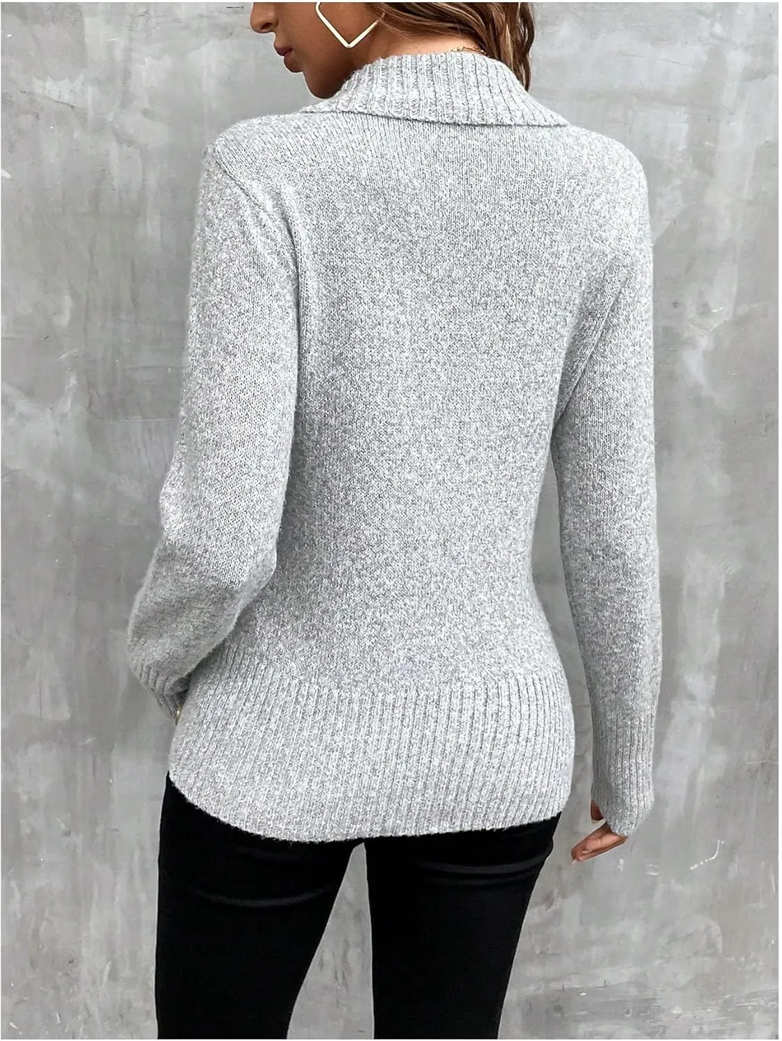 Women's Wrap V Neck Sweater Long Sleeve Button Side Asymmetrical Knit Pullover Tops