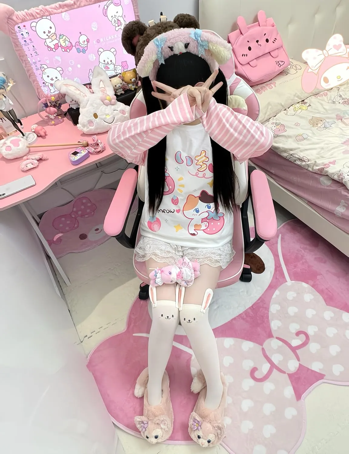 Womens Y2k Cute Graphic Sweatshirts Harajuku Kawaii Striped Sweatshirt Patchwork Cartoon Casual T-Shirts