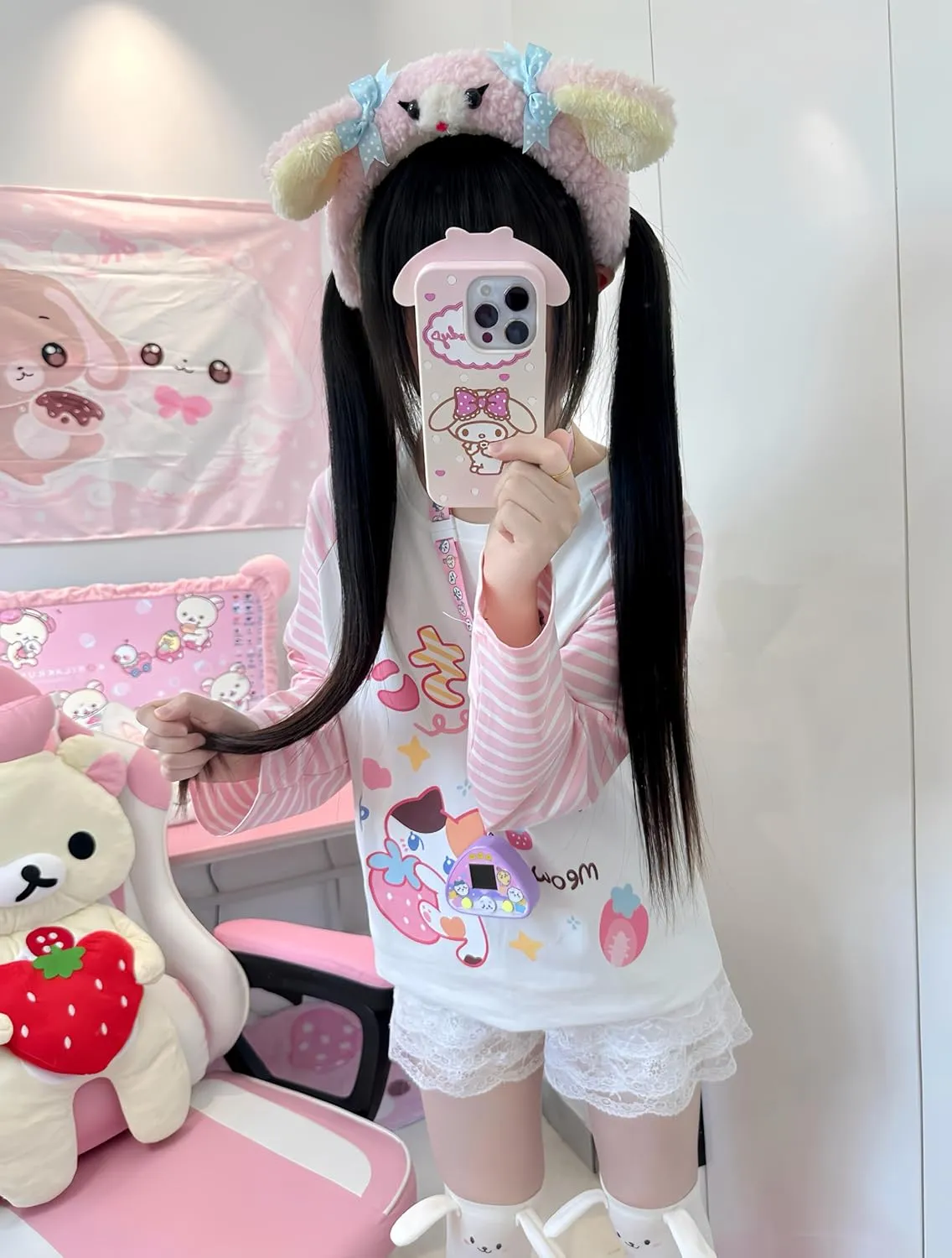 Womens Y2k Cute Graphic Sweatshirts Harajuku Kawaii Striped Sweatshirt Patchwork Cartoon Casual T-Shirts