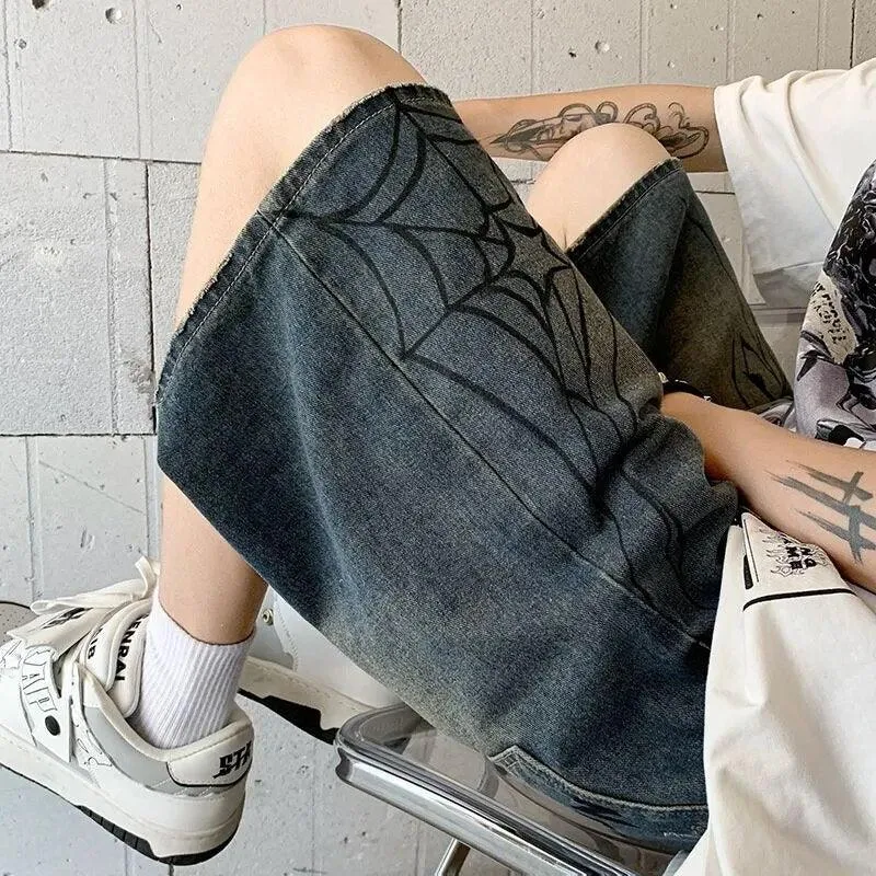 Y2K Spider Cobweb Denim Pants
