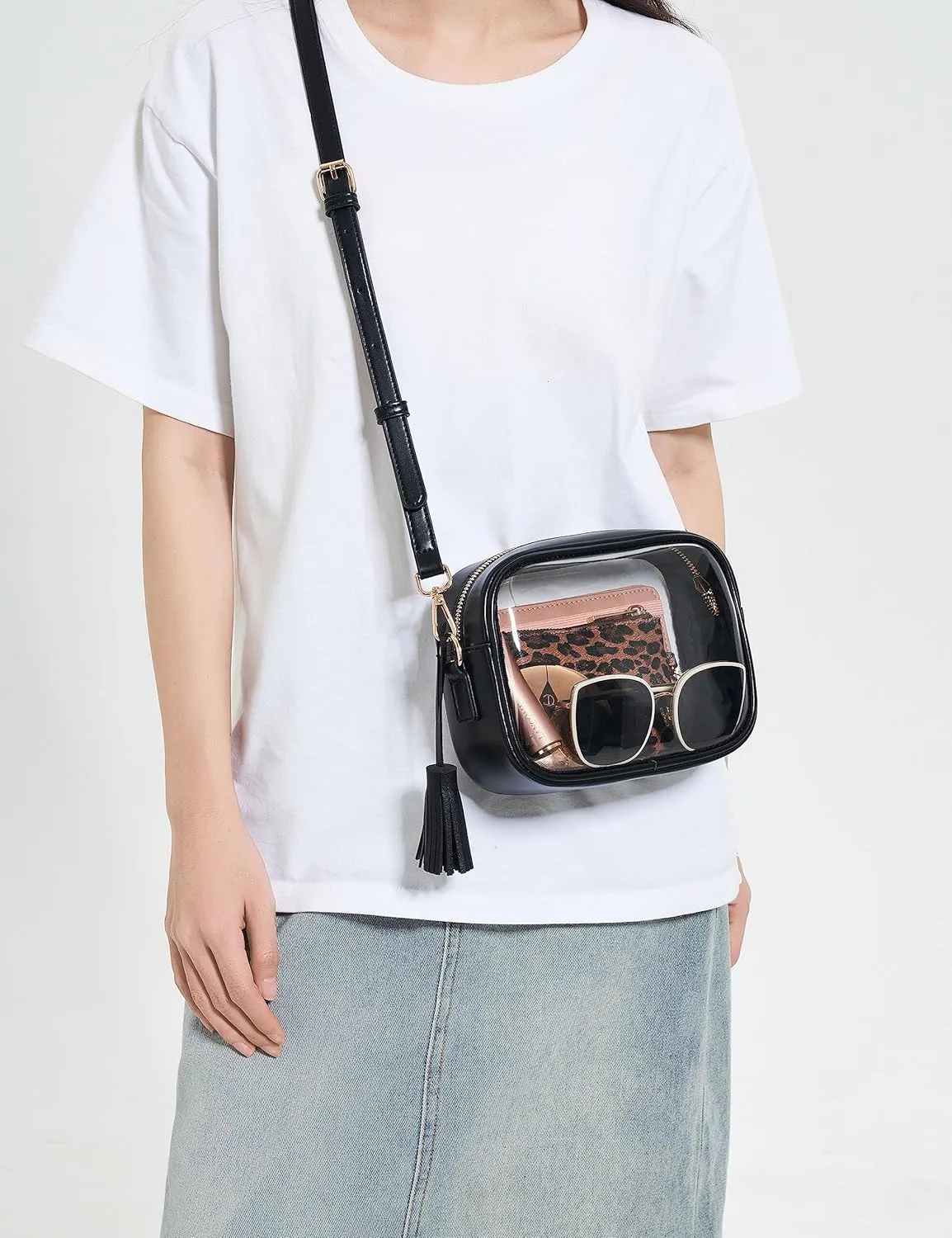 Yarnic Stadium Approved PVC Crossbody Purse - Small Clear Bag with Adjustable Shoulder Strap