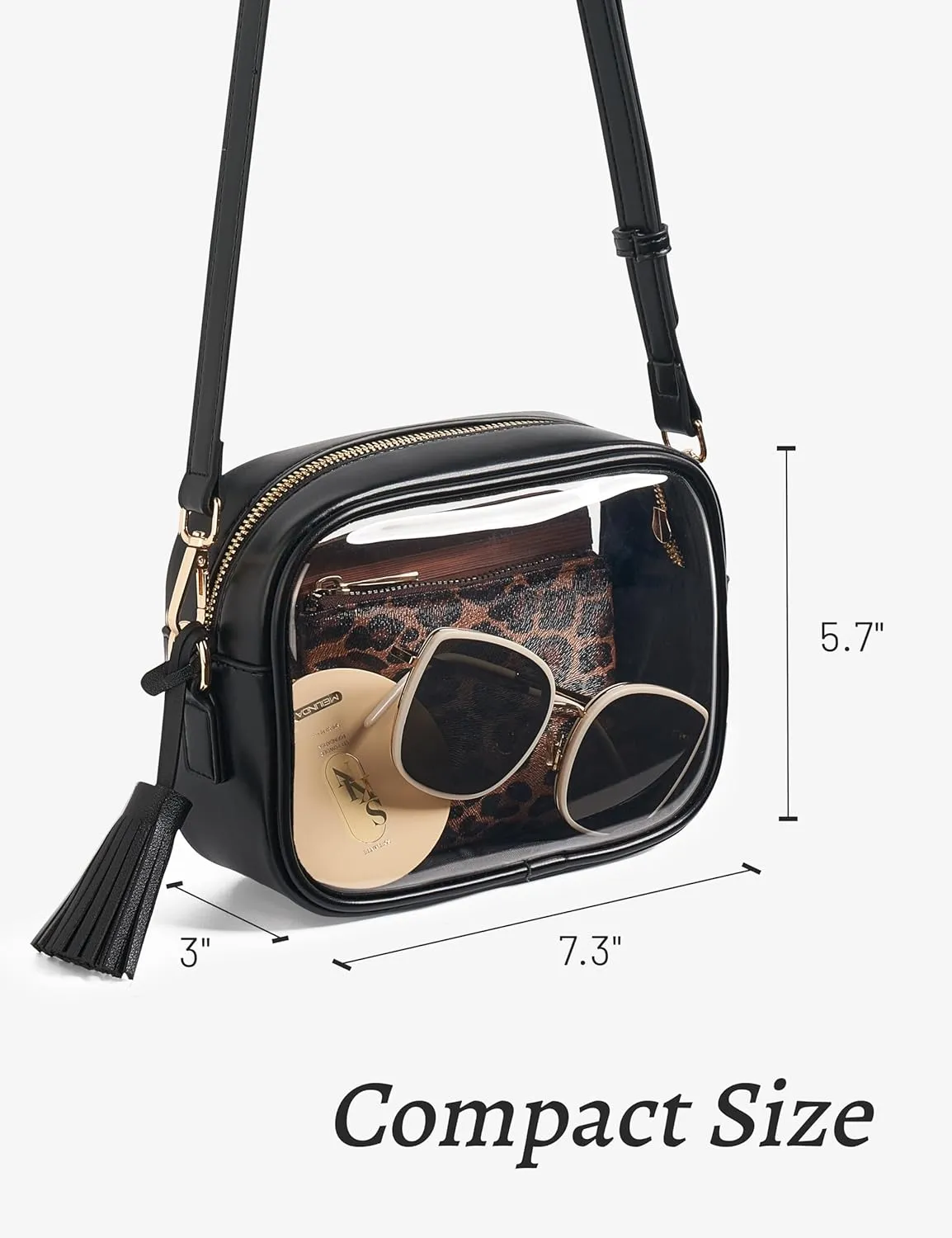Yarnic Stadium Approved PVC Crossbody Purse - Small Clear Bag with Adjustable Shoulder Strap
