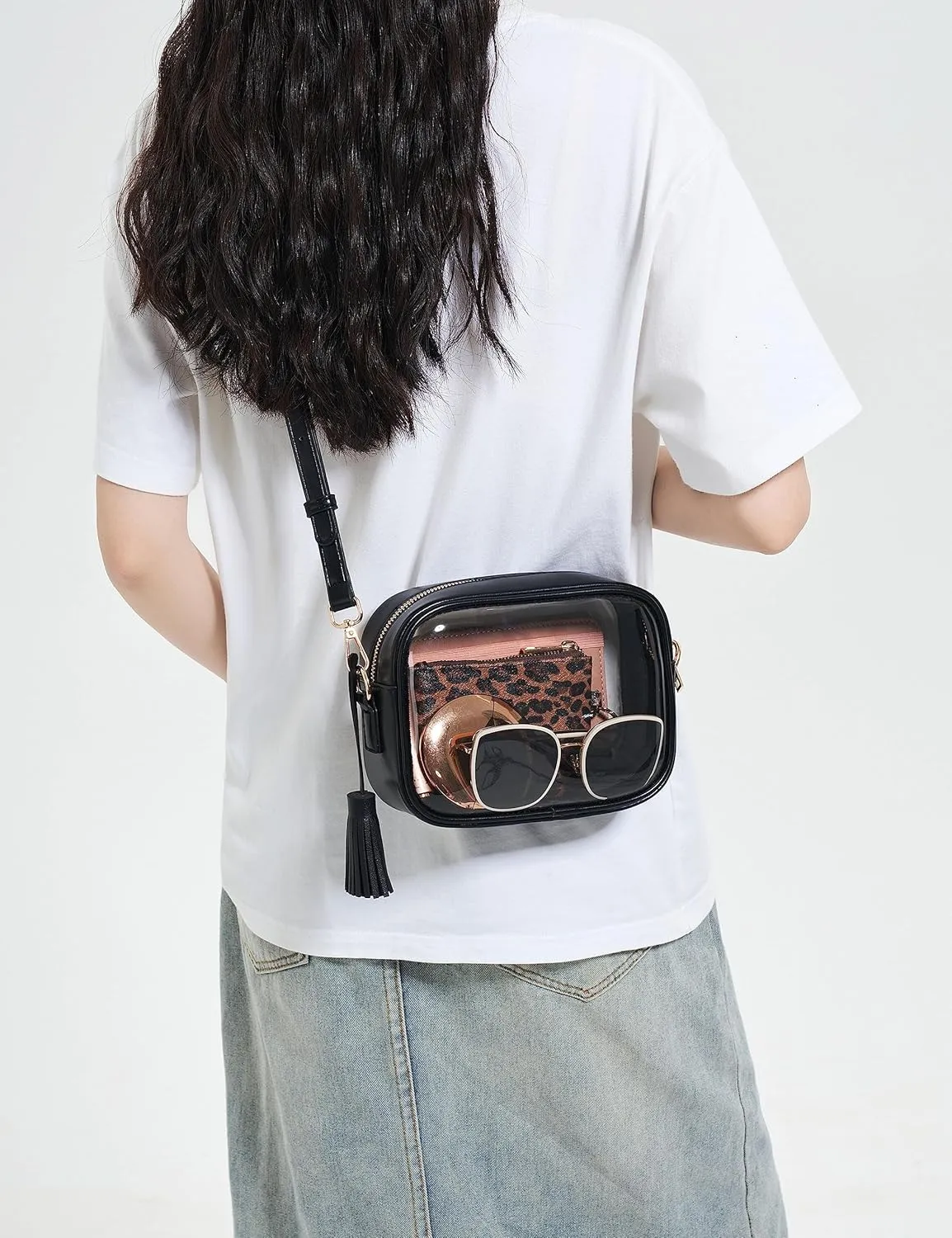 Yarnic Stadium Approved PVC Crossbody Purse - Small Clear Bag with Adjustable Shoulder Strap