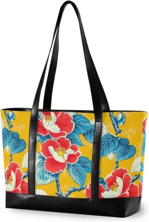 Yellow Red Flowers Big essentials bag with laptop compartment with zipper work handbags for work with lunch bolsos secret para mujeres