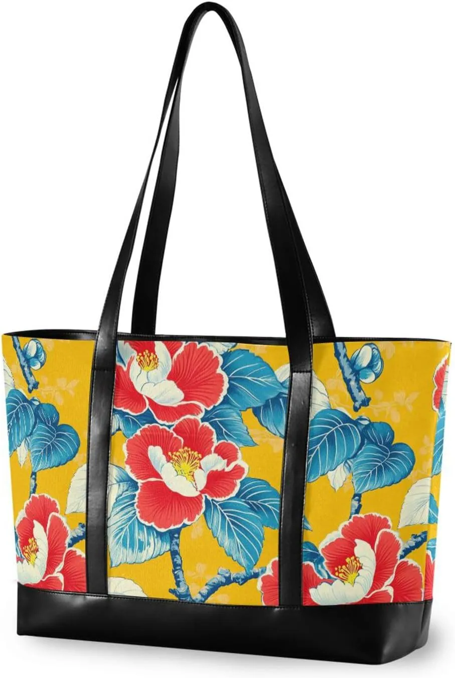 Yellow Red Flowers Big essentials bag with laptop compartment with zipper work handbags for work with lunch bolsos secret para mujeres