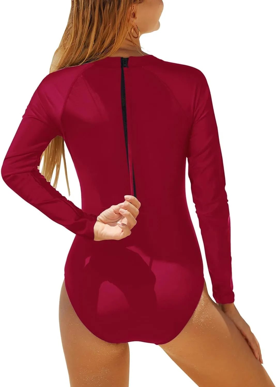 Yonique Womens Rash Guard Long Sleeve Swimsuit One Piece Bathing Suit Zipper Surfing Swimwear UPF 50