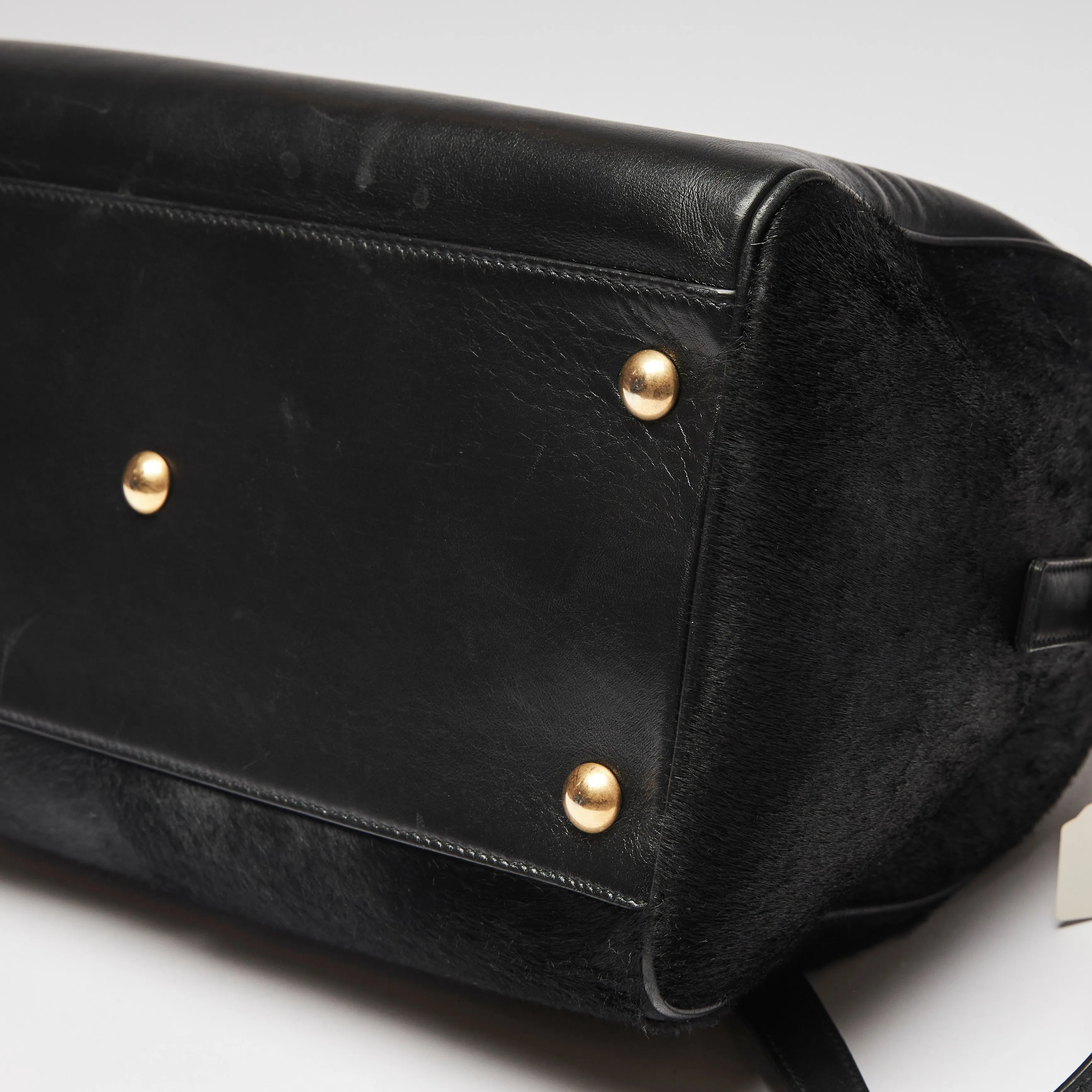 YSL Black Leather and Pony Hair Duffle Bag