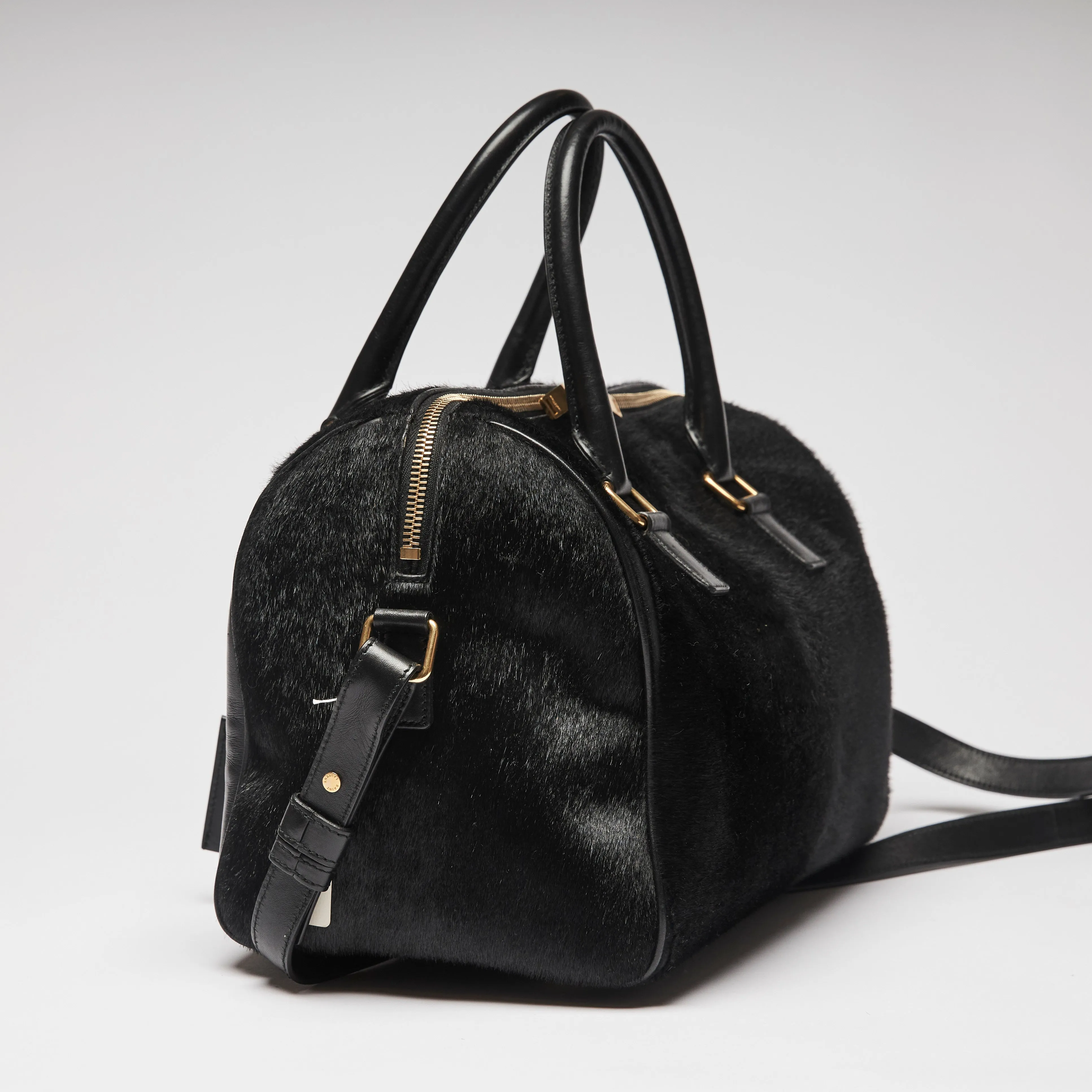 YSL Black Leather and Pony Hair Duffle Bag