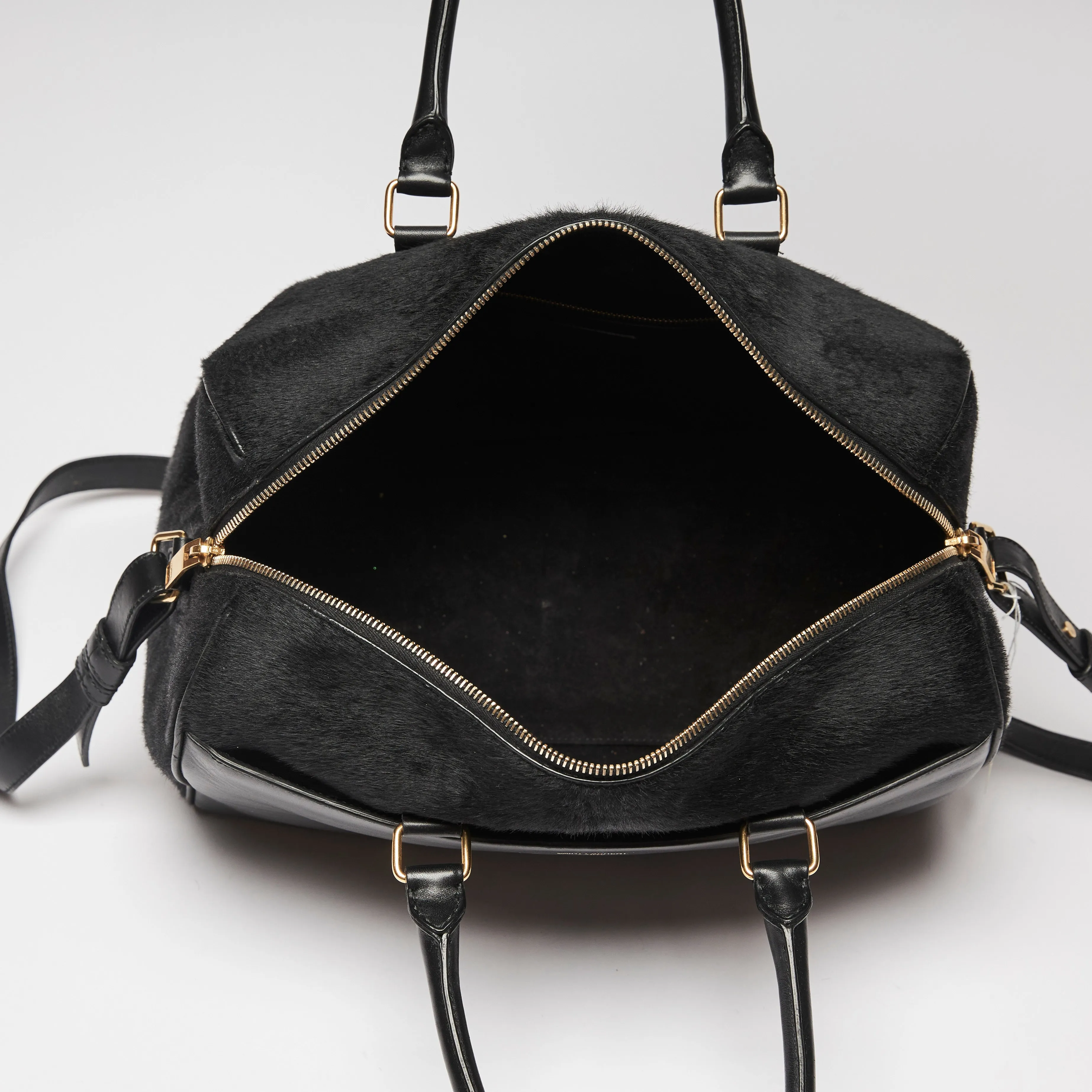 YSL Black Leather and Pony Hair Duffle Bag