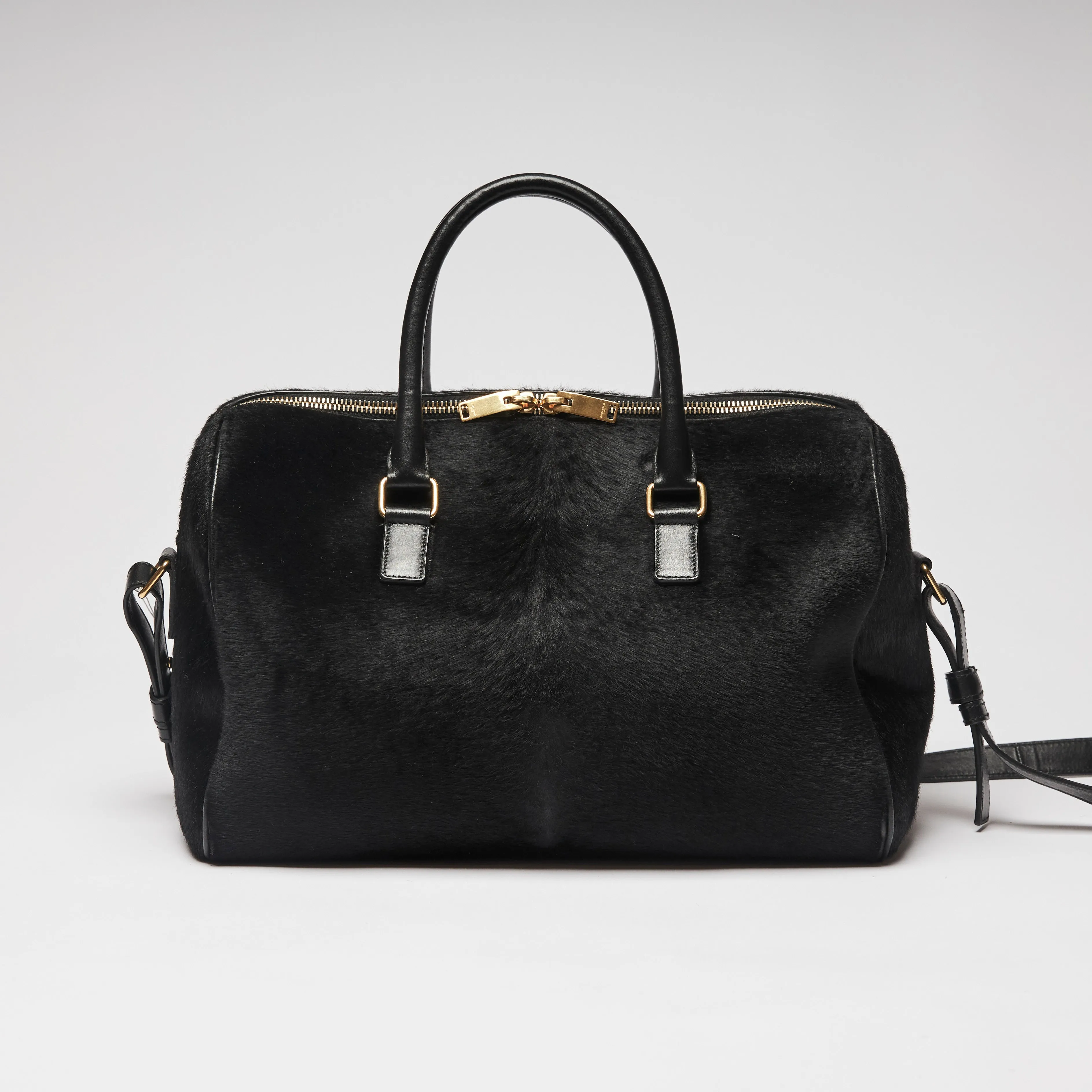 YSL Black Leather and Pony Hair Duffle Bag