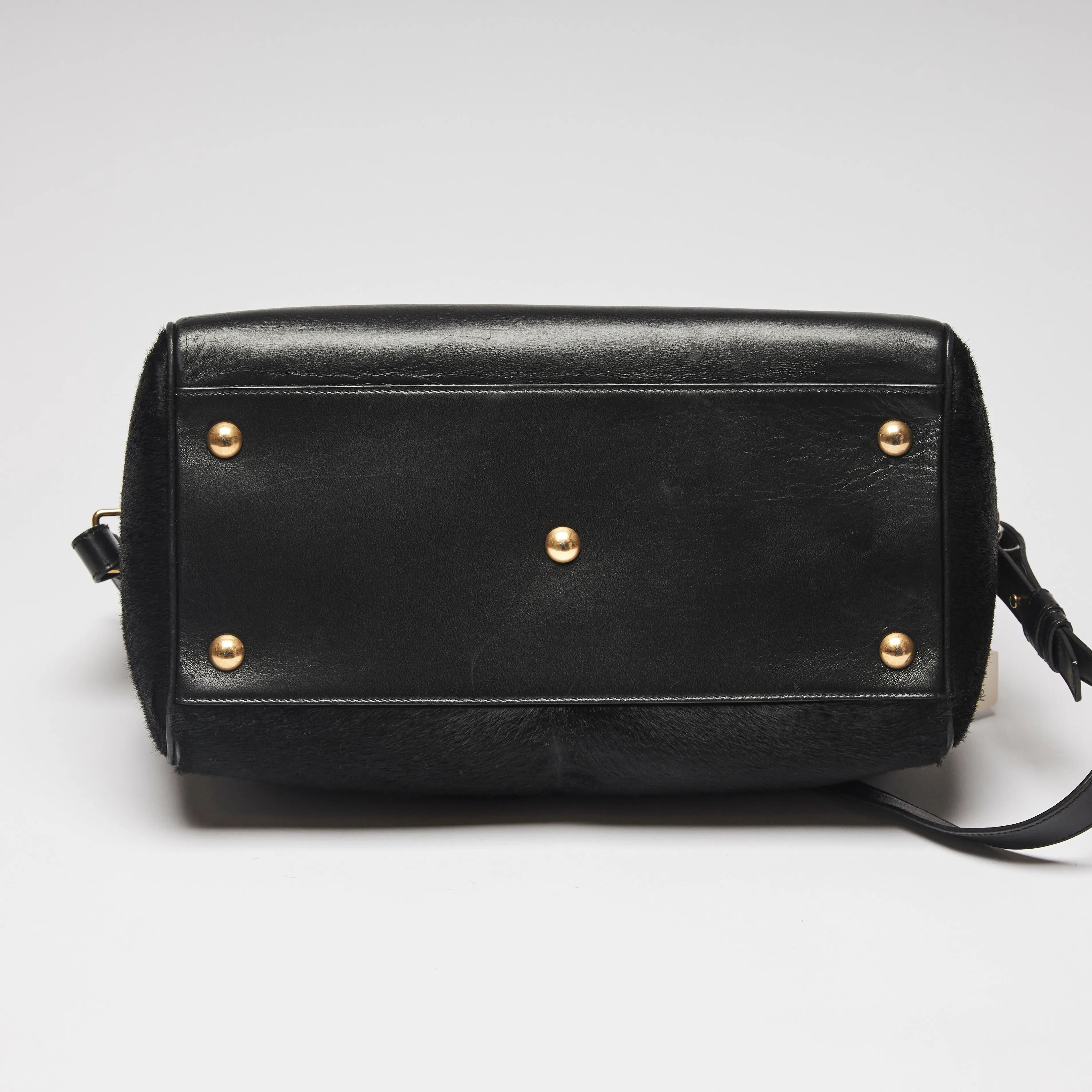 YSL Black Leather and Pony Hair Duffle Bag