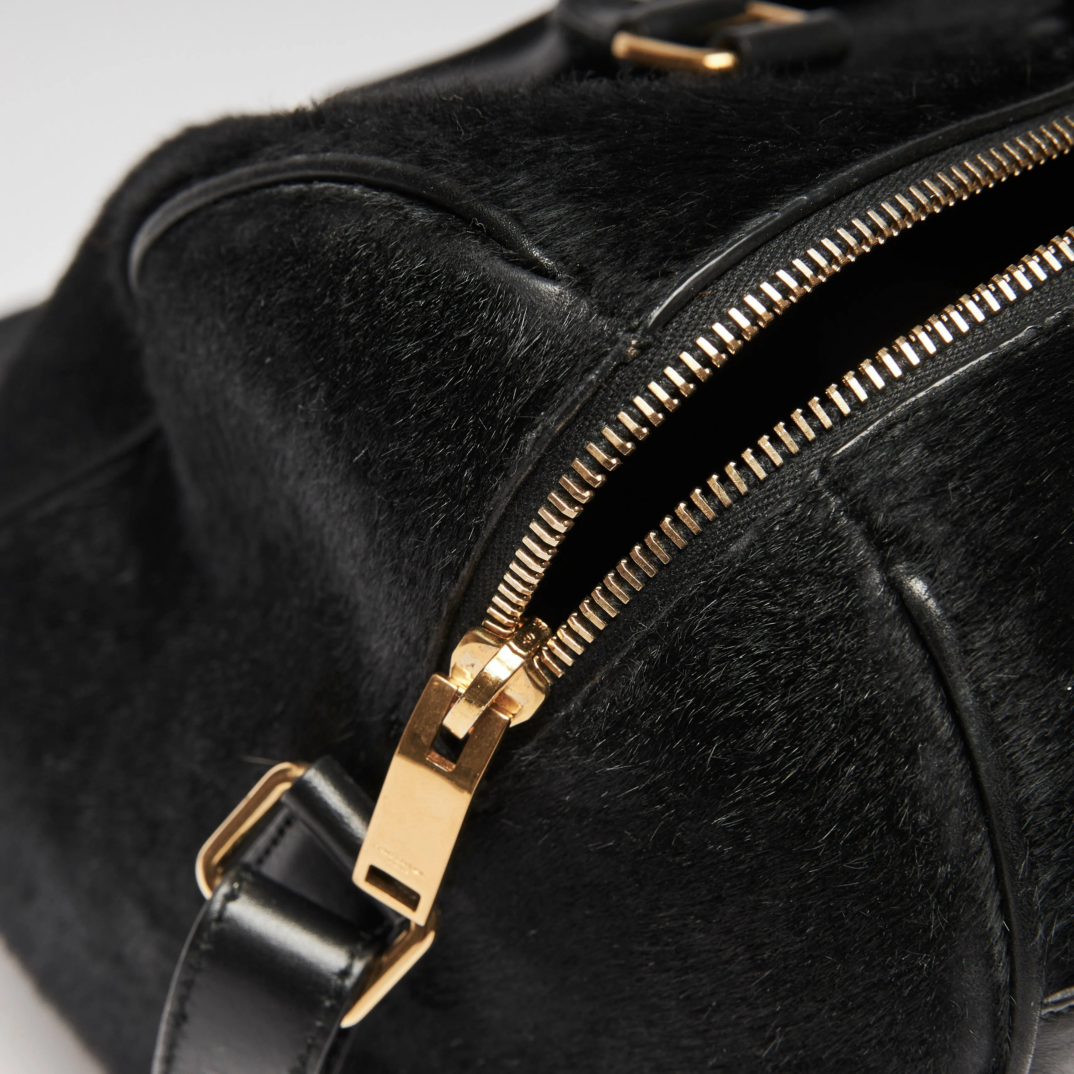 YSL Black Leather and Pony Hair Duffle Bag