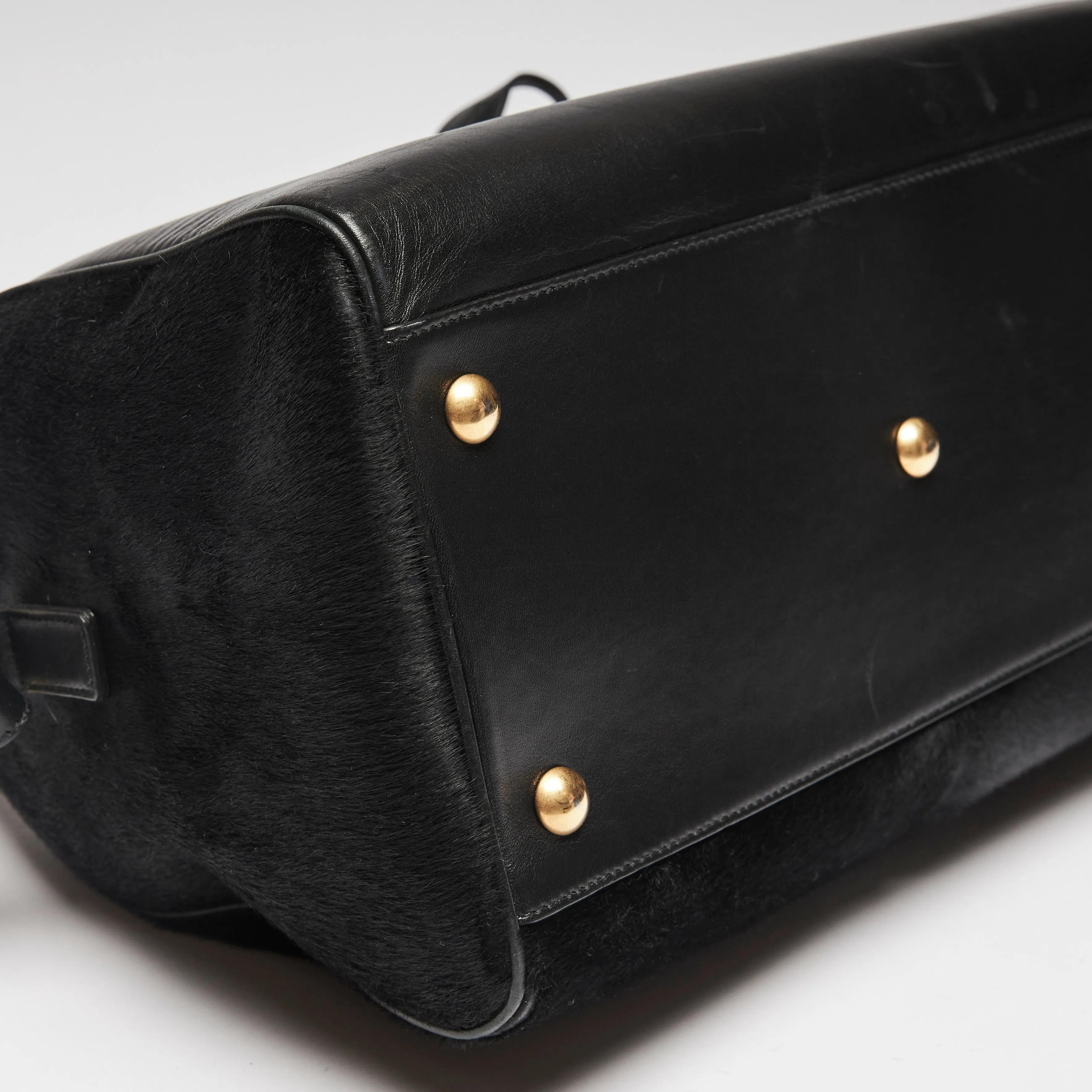 YSL Black Leather and Pony Hair Duffle Bag