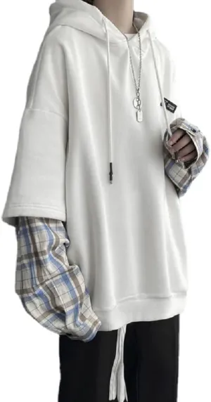 YUESUO Emo Streetwear Vintage Hoodie Women Men Oversized Sweatshirt Punk Patchwork Pullovers Grunge Plaid Hoodie Clothes