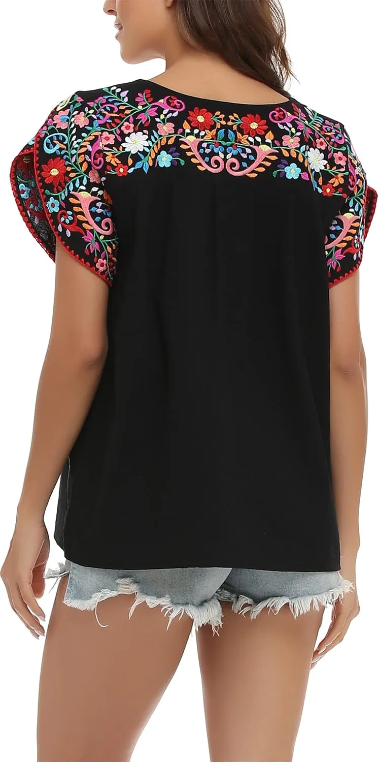 YZXDORWJ Women's Summer Boho Embroidery Mexican Bohemian Tops Shirt Tunic