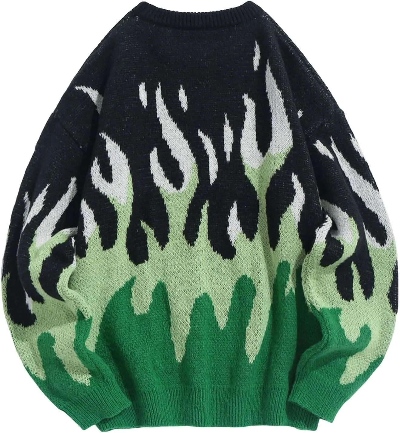 ZAFUL Men's Oversized Sweater Y2K Aesthetic Flame Graphic Crewneck Knit Pullover Unisex Casual Sweaters