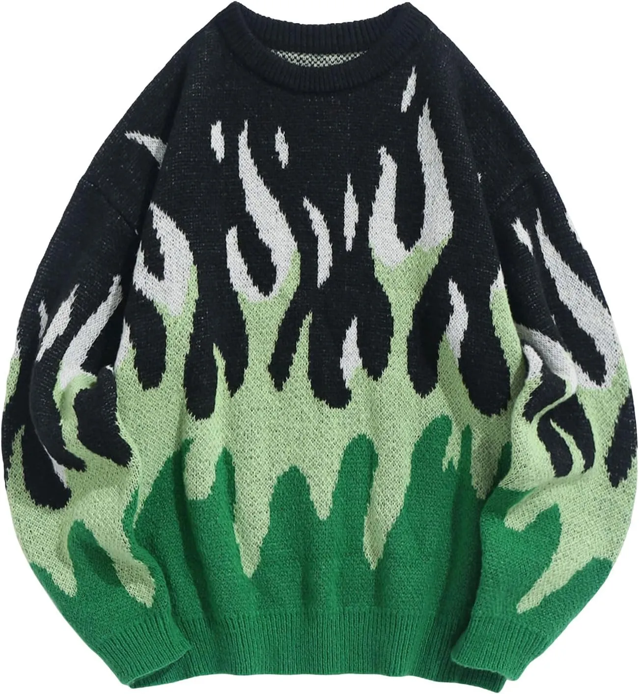 ZAFUL Men's Oversized Sweater Y2K Aesthetic Flame Graphic Crewneck Knit Pullover Unisex Casual Sweaters