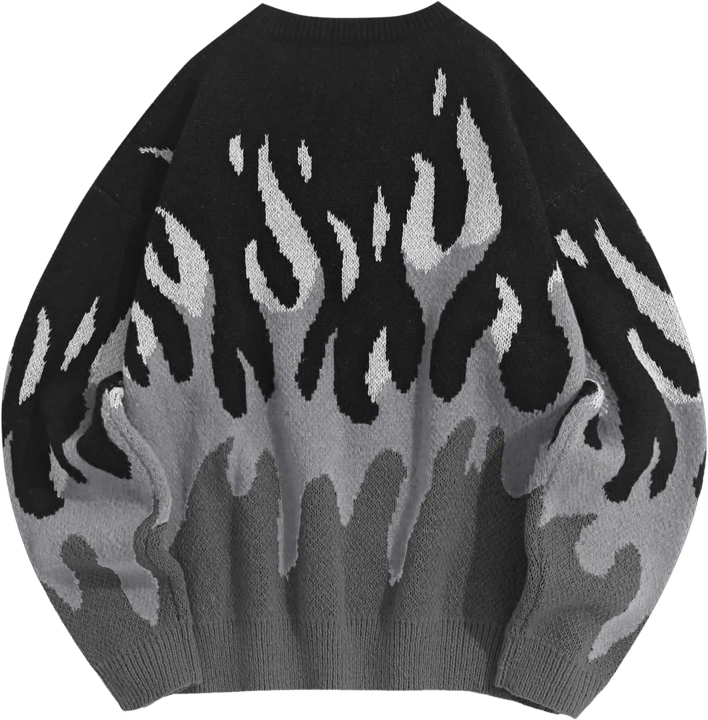 ZAFUL Men's Oversized Sweater Y2K Aesthetic Flame Graphic Crewneck Knit Pullover Unisex Casual Sweaters