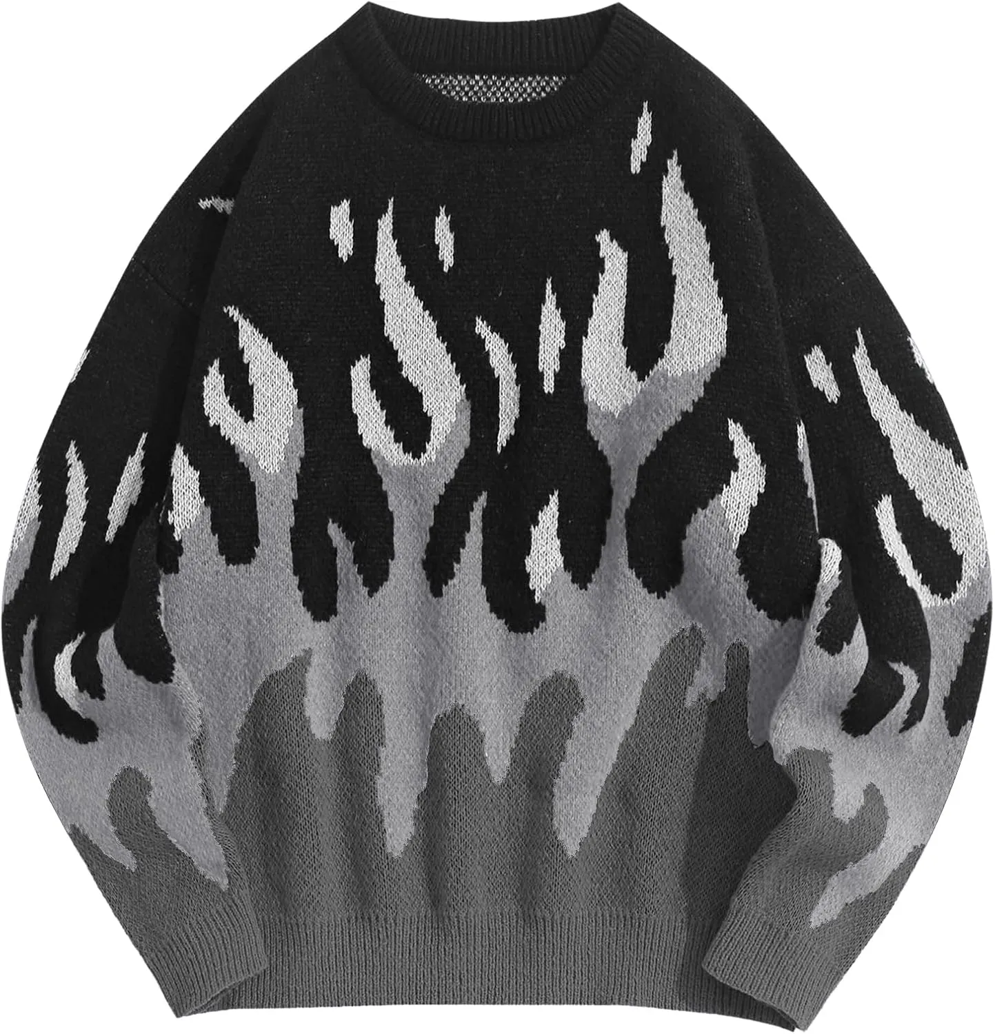 ZAFUL Men's Oversized Sweater Y2K Aesthetic Flame Graphic Crewneck Knit Pullover Unisex Casual Sweaters