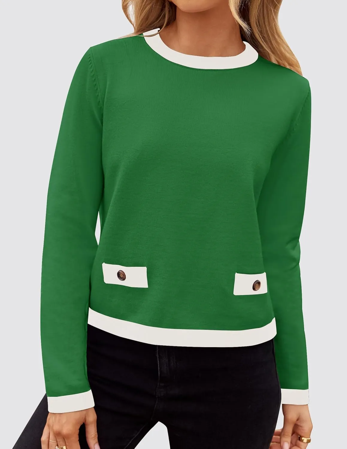 ZESICA Women's Fall Sweaters 2025 Long Sleeve Crewneck Knit Color Block Lightweight Pullover Tops Clothes